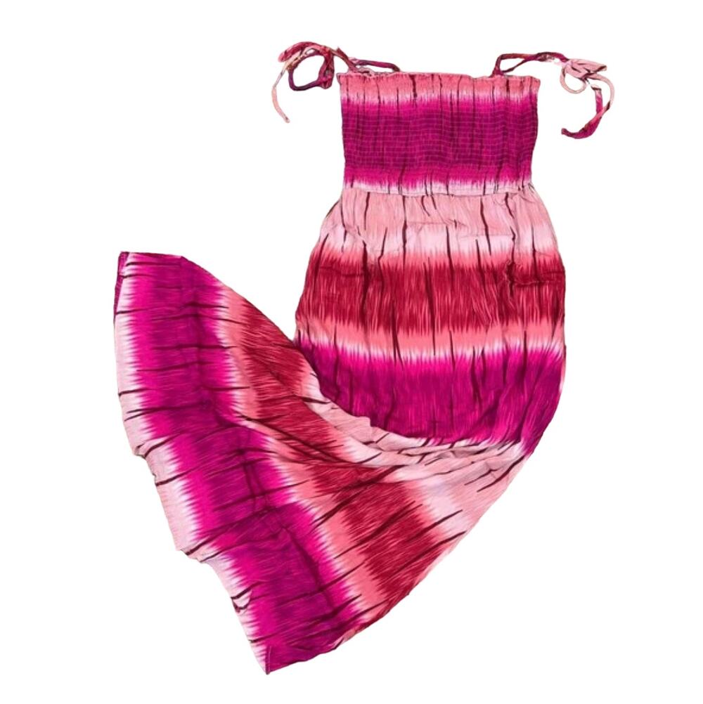 NWT - Francesca's Blue Rain Fuchsia Pink Tie-Dye Smock Maxi Dress